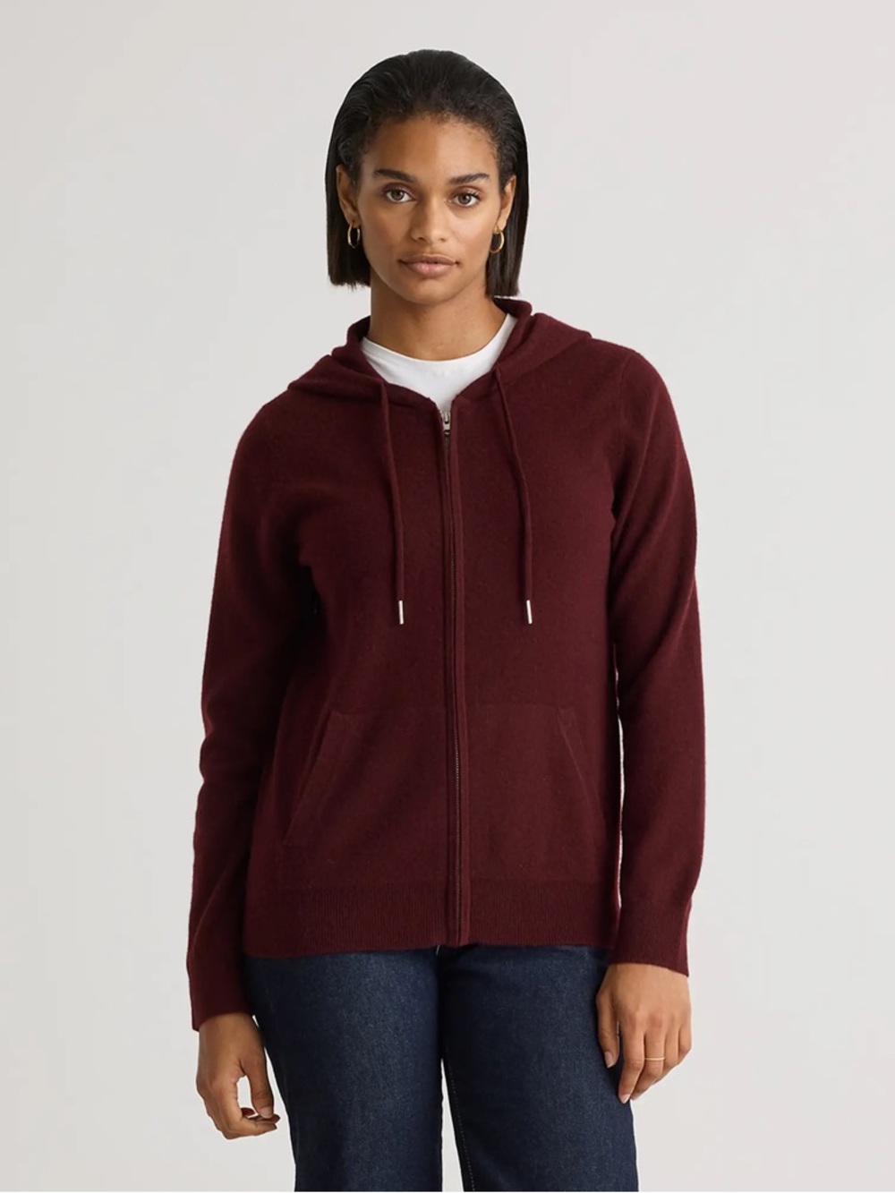 NWT Quince Cashmere Zip Hoodie Hooded Burgundy Large